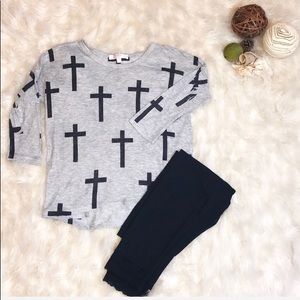 Moa Moa grey graphic 3/4 sleeve girls shirt size L